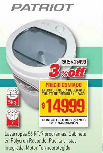 Red del Hogar Patriot Lavarropas 56 Rt oferta