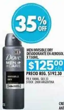 Pigmento Men Invisible Dry Desodorante En Aerosol Dove x 150ml oferta