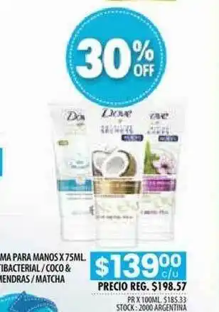 Pigmento Crema Para Manos Antibacterial Coco & Mendras Matcha Dove 30% Off oferta