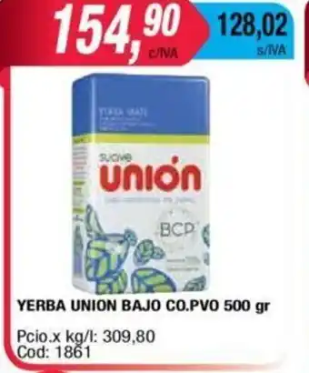 Maxiconsumo Yerba Union Bajo Co.Pvo 500gr oferta