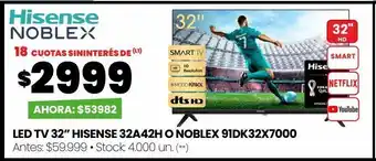 Changomas Led tv 32” hisense 32a42h o noblex 91dk32x7000 oferta