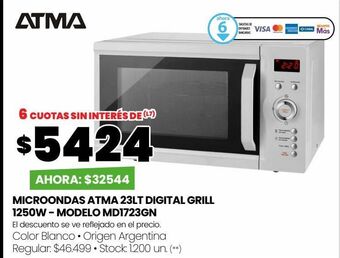 Changomas Microondas atma 23lt digital grill 1250w - modelo md1723gn oferta