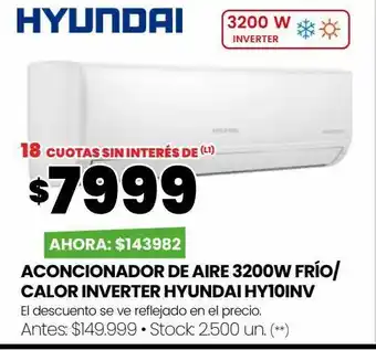 Changomas Aconcionador de aire 3200w frío/ calor inverter hyundai hy10inv oferta