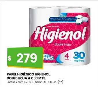 Changomas Papel higiénico higienol doble hoja 4 x 30 mts oferta