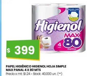 Changomas Papel higiénico higienol hoja simple max panal 4 x 80 mts oferta