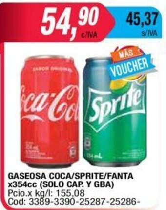 Maxiconsumo Gaseosa Coca/Sprite/Fanta x 354cc oferta