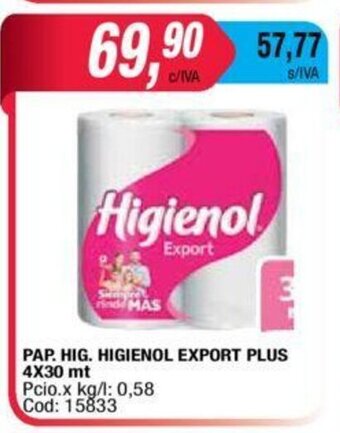 Maxiconsumo Pap.Hig Higienol Export 4x30mt oferta