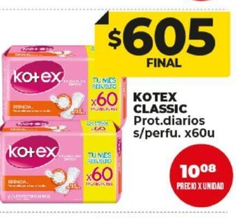 Supermayorista Vital Kotex Classic Prot. Diarios s/perfu x 60u oferta