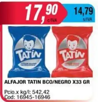 Maxiconsumo Tatin Alfajor BCO/Negro x 33 gr oferta