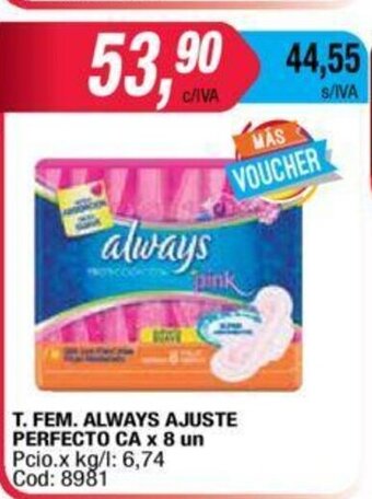 Maxiconsumo Always T. Fem. Ajuste Perfecto CA x 8 un oferta