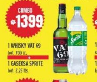Supermercados Vea 1 Whisky Vat 69 + 1 Gaseosa Sprite oferta