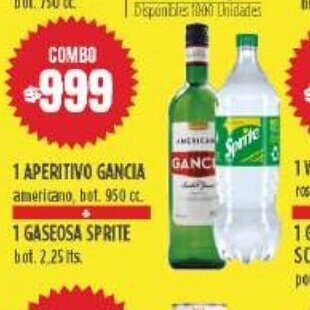 Supermercados Vea 1 Aperitivo Gancia + 1 Gaseosa Sprite oferta