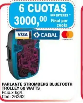 Maxiconsumo Parlante Stromberg Bluetooth Trolley 60 Watts oferta
