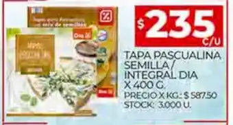 Supermercados DIA Tapa Pascualina Semilla / Integral Dia x 400g oferta