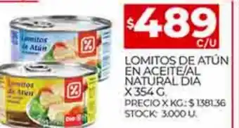 Supermercados DIA Lomitos de Atún En Aveite/Al Natural Dia x 354g oferta
