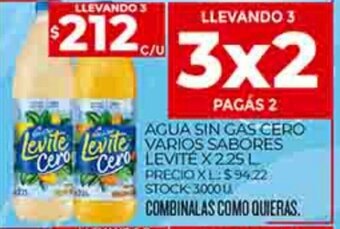 Supermercados DIA Agua Sin Gas Cero Varios Sabores Levite x 2.25L oferta
