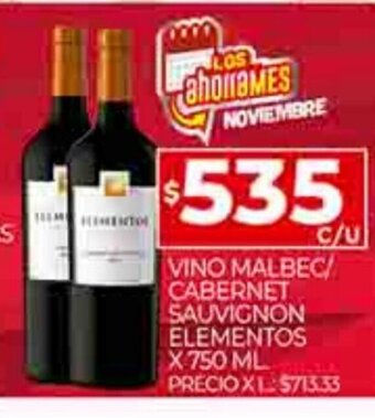 Supermercados DIA Vino Malbec / Cabernet Sauvignon Elementos x 750ml oferta