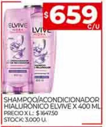 Supermercados DIA Shampoo / Acondicionador Hialuronico Elvive x 400ml oferta
