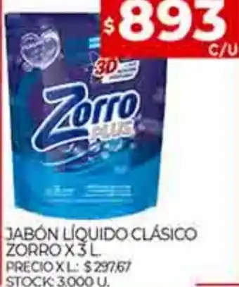 Supermercados DIA Jabón Líquido Clásico Zorro x 3L oferta