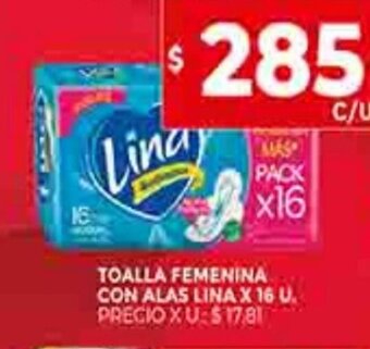 Supermercados DIA Toalla Femenina Con Alas Lina x 16u oferta