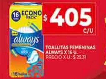 Supermercados DIA Toallitas Femeninas Always x 16u oferta