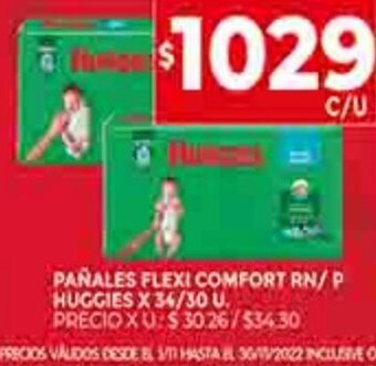 Supermercados DIA Pañales Flexi Comfort RN/P Huggies x 34/30 U oferta