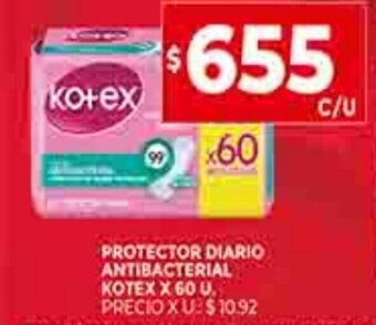 Supermercados DIA Protector Diario Antibacterial Kotex x 60u oferta