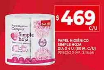 Supermercados DIA Papel Higiénico Simple Hoja Dia x 4 u oferta