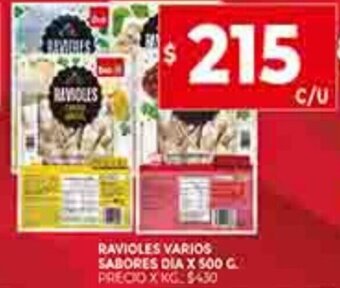Supermercados DIA Ravioles Varios Sabores Dia x 500g oferta