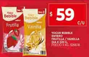 Supermercados DIA Yogur Bebible Entero Frutilla / Vainilla Dia x 220g oferta