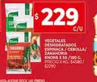Supermercados DIA Vegetales Deshidratado Espinaca / Cebolla / Zanahoria Knorr x 50/ 100g oferta