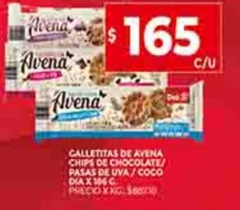 Supermercados DIA Galletitas De Avena Chips de Chocolate / Pasa de Uva / Coco Dia x 185g oferta