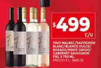 Supermercados DIA Vino Malbec / Sauvignon Blanc / Blanco Dulce / Rosado / Pinot Grigio / Cabernet Sauvignon Fiel x 750ml oferta