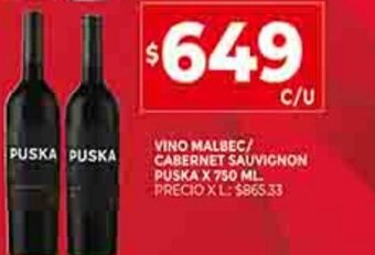 Supermercados DIA Vino Malbec / Cabernet Sauvignon Puska x 750ml oferta