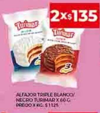 Supermercados DIA Alfajor Triple Blanco/ Negro Turimar x 60g oferta