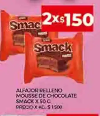 Supermercados DIA Alfajor Relleno Mousse de Chocolate Smack x 50g oferta