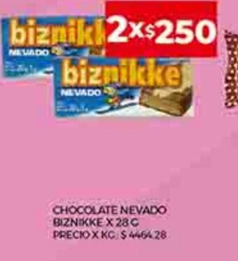 Supermercados DIA Chocolate Nevado Biznikke x 28g oferta