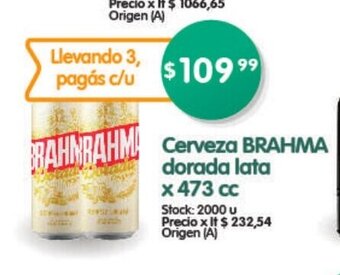 Supermercados Buenos Días Cerveza Brahma Dorada Lata x 473cc oferta