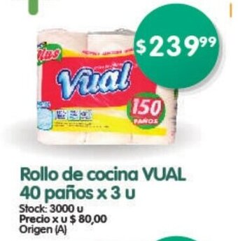 Supermercados Buenos Días Rollo de Cocina Vual 40 Paños x 3u oferta
