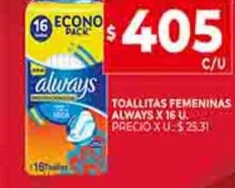 Supermercados DIA Toallitas femeninas always oferta