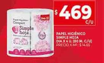 Supermercados DIA Papel higiénico simple hoja dia oferta