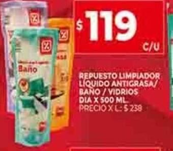 Supermercados DIA Repuesto limpiador liquido antigrasa baño vidrio dia oferta