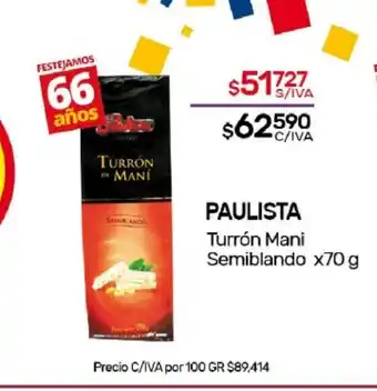 Nini Mayorista Paulista Turrón Mani Semiblando x70 g oferta