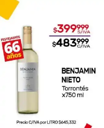 Nini Mayorista Benjamin Nieto Torrontés x750 ml oferta