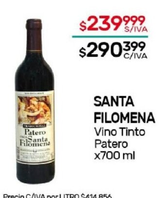 Nini Mayorista Santa Filomena Vino Tinto Patero x 700ml oferta