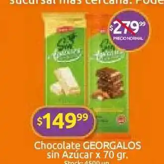 Cordiez Chocolate Georgalos Sin Azúcar x 70gr oferta