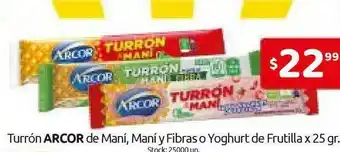Cordiez Turrón Arcor De Maní Maní Y Fibras O Yoghurt De Frutilla x 25gr oferta