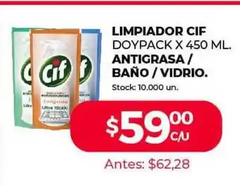 Supermercados Tadicor Cif Antigrasa / Baño / Vidrio Limpiador Doypack x 450ml oferta