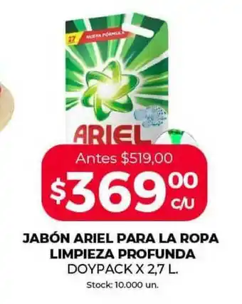 Supermercados Tadicor Ariel Para La Ropa Limpieza Profunda Doypack Jabón x 2,7L oferta