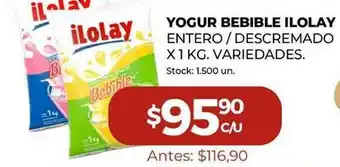 Super MAMI Ilolay Yogur Bebible Entero / Descremado x 1kg oferta
